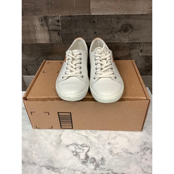 ECCO Women's 6-6.5 White Soft 7 Leather Low Top Sneaker Lace Up Casual LB14-18 - Picture 2 of 11